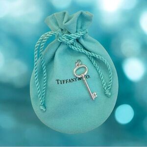 TIFFANY & CO. Sterling Silver Open Oval Skeleton Key Pendant Charm + Pouch